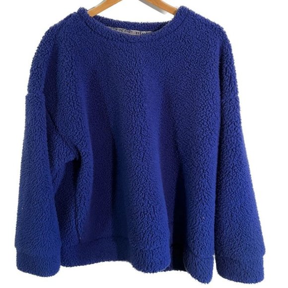 Muk Luks Chunky Blue Crew Neck Pullover Sweatshirt - Picture 4 of 11